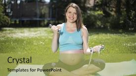  Presentation with sport and health - Colorful slide deck enhanced with baby gym - sport fitness people and healthy backdrop and a yellow colored foreground