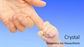  Presentation with mother baby - Presentation design featuring baby hand holding mother finger background and a light blue colored foreground