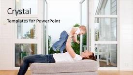  Presentation with indian mother son - Audience pleasing PPT layouts consisting of baby hause - mother holding son over head backdrop and a white colored foreground