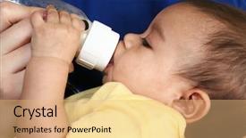  Presentation with infant - Beautiful presentation theme featuring baby health - woman feeding beautiful hispnaic infant backdrop and a coral colored foreground