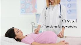  Presentation with being new doctor - Colorful presentation design enhanced with baby hearing - doctor measuring belly of pregnant backdrop and a sky blue colored foreground