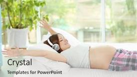  Presentation with listening woman - Amazing presentation having baby hearing - pregnant woman listening to music backdrop and a lemonade colored foreground