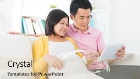  Presentation with headphones - Presentation theme with baby hearing - pregnant woman putting headphones background and a lemonade colored foreground