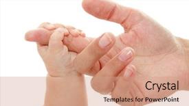  Presentation with help family - Slide set consisting of baby holds mother's finger background and a coral colored foreground