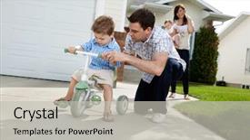  Presentation with teaching - Presentation theme enhanced with learning cycle - father teaching his son background and a light gray colored foreground