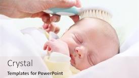  Presentation with hygiene - Presentation theme having baby hygiene - mother brushing newborn's hair background and a coral colored foreground