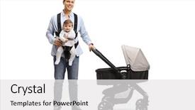  Presentation with full length portrait two men women brown sweater - PPT layouts with baby in a carrier background and a white colored foreground