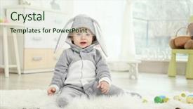  Presentation with cute baby - Beautiful PPT layouts featuring baby in bunny costume playing backdrop and a sky blue colored foreground