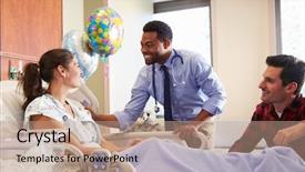  Presentation with doctor family - Cool new slides with baby in post natal department backdrop and a coral colored foreground