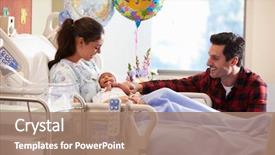  Presentation with new born - PPT layouts featuring baby in post natal hospital background and a coral colored foreground