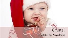  Presentation with baby christmas - PPT layouts having baby in santa hat holding christmas decorations in hand background and a coral colored foreground