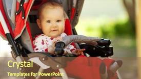  Presentation with baby sitting - Amazing PPT theme having baby in sitting stroller backdrop and a tawny brown colored foreground