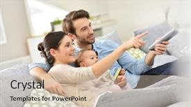  Presentation with baby - Colorful slide set enhanced with children tv - family with baby in sofa backdrop and a soft green colored foreground