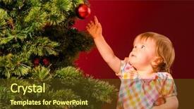  Presentation with baby tree - Presentation theme enhanced with baby is reaching for christmas toy near tree background and a tawny brown colored foreground