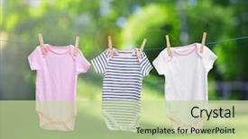  Presentation with laundry - Slide set consisting of baby laundry hanging on clothesline background and a mint green colored foreground