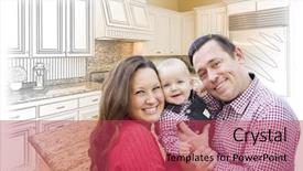  Presentation with kitchen design - PPT theme with baby layout - happy young family over custom background and a  colored foreground