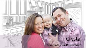  Presentation with kitchen design - Cool new slide deck with baby layout - happy young family over custom backdrop and a  colored foreground
