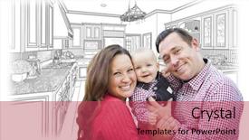  Presentation with kitchen design - PPT theme enhanced with baby layout - happy young family over custom background and a  colored foreground