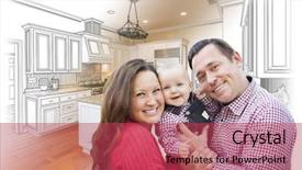  Presentation with kitchen design - Presentation design consisting of baby layout - happy young family over custom background and a  colored foreground
