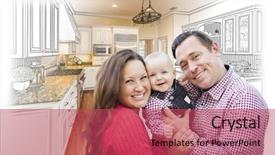  Presentation with kitchen design - PPT theme consisting of baby layout - happy young family over custom background and a red colored foreground