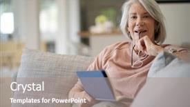  Presentation with reading - Beautiful presentation theme featuring baby looking book - senior woman reading on couch backdrop and a  colored foreground