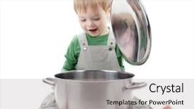  Presentation with baby food - Slides featuring baby looking inside saucepan isolated background and a light gray colored foreground