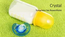  Presentation with baby milk - Presentation design with baby milk bottle and dummy close up background and a yellow colored foreground