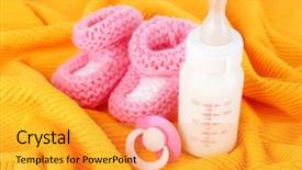  Presentation with baby milk - Presentation theme having baby milk bottle pacifier background and a gold colored foreground