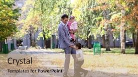  Presentation with poolside restaurant family - Cool new presentation theme with baby moeslem - family in autumn park backdrop and a coral colored foreground