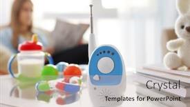  Presentation with nanny - PPT layouts having baby monitor different accessories and woman on background radio nanny background and a soft green colored foreground