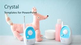  Presentation with baby color - Beautiful PPT theme featuring sleep waves - baby monitors toys and cosmetics backdrop and a sky blue colored foreground