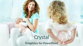  Presentation with mom baby - Colorful slide set enhanced with baby mother breastfeeding - little cutie holding a gift-box backdrop and a sky blue colored foreground