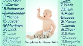  Presentation with baby color - Theme with baby names concept cute little boy sitting on color background background and a cool aqua colored foreground