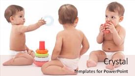  Presentation with babies - Audience pleasing slides consisting of baby nest - three babies play backdrop and a coral colored foreground