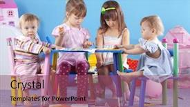  Presentation with kids playing - Presentation theme featuring baby nursery - group of kids playing background and a violet colored foreground