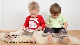  Presentation with children books - Amazing PPT layouts having baby pictures - children looking books wire family backdrop and a coral colored foreground