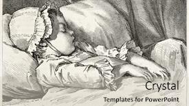  Presentation with portrait of a sleeping sloth - PPT theme enhanced with baby pictures - infant sleeping old engraved portrait background and a soft green colored foreground