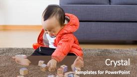  Presentation with baby toy - Audience pleasing presentation consisting of baby play with toy block at home backdrop and a coral colored foreground