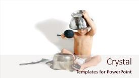  Presentation with baby food - PPT theme with baby playing food - cooking toddler over white background and a lemonade colored foreground