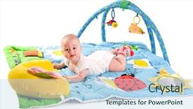  Presentation with happy birthday baby - PPT theme with baby playing in baby gym background and a light blue colored foreground