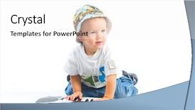  Presentation with piano - Audience pleasing PPT theme consisting of baby playing music - little boy with electronic piano backdrop and a white colored foreground