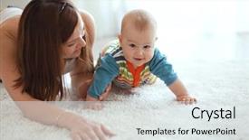  Presentation with mother baby - Colorful PPT theme enhanced with baby playing on a carpet backdrop and a sky blue colored foreground