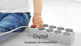  Presentation with power cable electri - Presentation having baby playing with electric power background and a light gray colored foreground