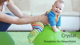  Presentation with gym ball - Beautiful presentation design featuring baby playing with gymnastic ball backdrop and a seafoam green colored foreground