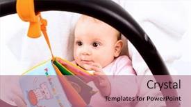  Presentation with baby book - Audience pleasing PPT theme consisting of baby playing with story book backdrop and a coral colored foreground
