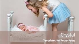  Presentation with newborn - Presentation design enhanced with baby princess - little girl sits next her background and a coral colored foreground