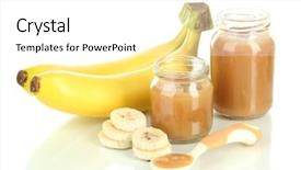  Presentation with baby food - Cool new slides with baby puree with bananas isolated backdrop and a white colored foreground