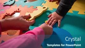  Presentation with puzzle family - Beautiful theme featuring baby-puzzle-with-colourful-letters backdrop and a ocean colored foreground