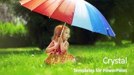  Presentation with umbrella - Beautiful presentation theme featuring little girl with a rain backdrop and a shamrock green colored foreground