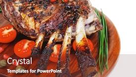  Presentation with ribs - PPT layouts consisting of baby ribs served on wood over white background and a tawny brown colored foreground